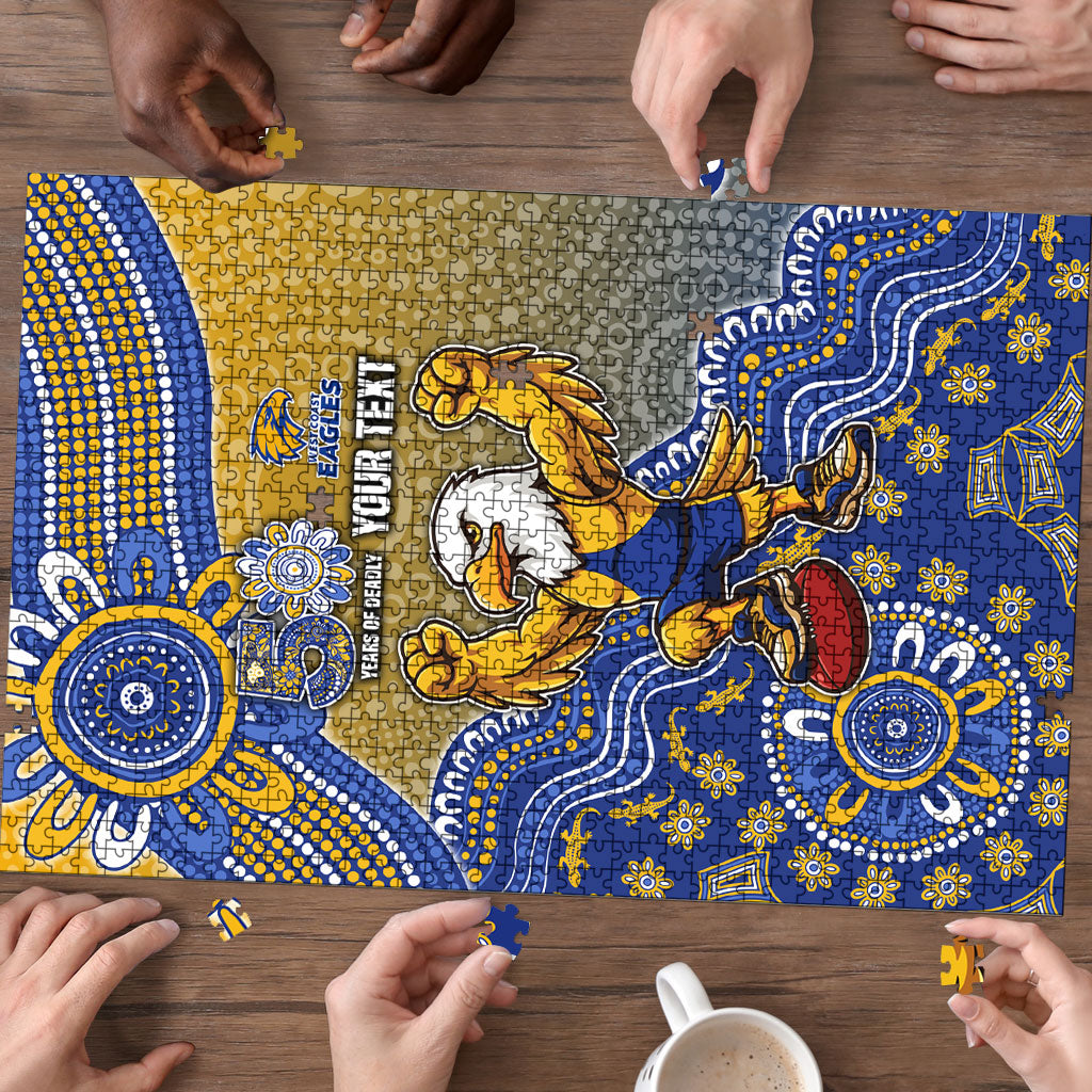Personalized West Coast Eagles Football Mascot Puzzle Aboriginal Dot Art Style Vibrant Indigenous Pattern Design