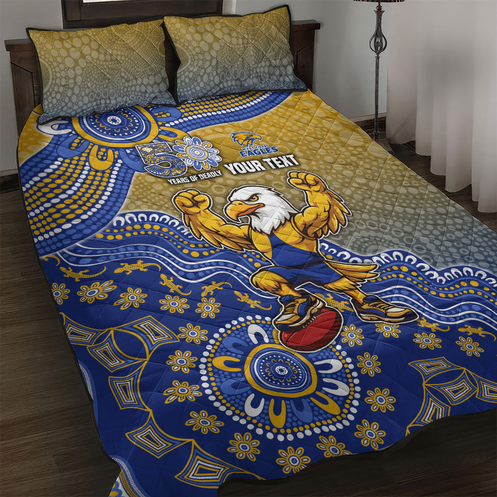 Personalized West Coast Eagles Football Mascot Quilt Bed Set Aboriginal Dot Art Style Vibrant Indigenous Pattern Design