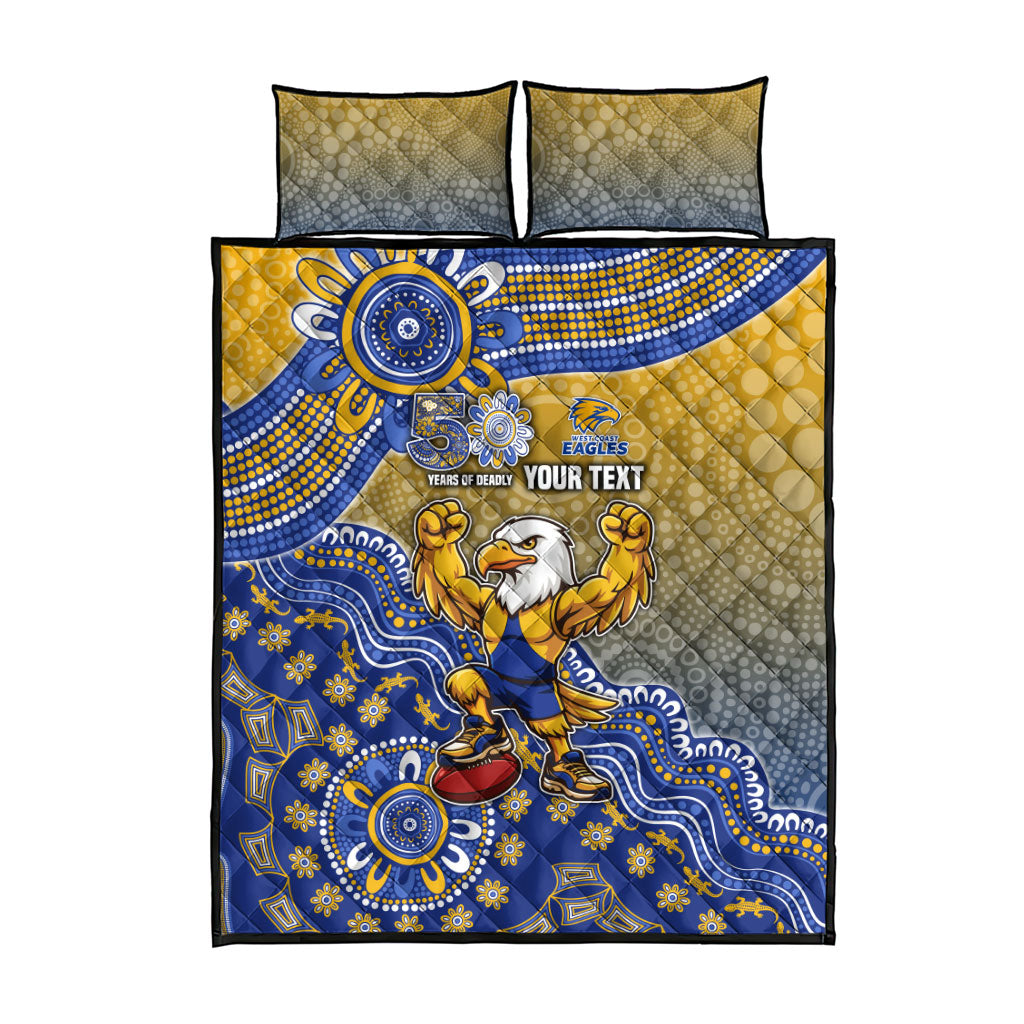 Personalized West Coast Eagles Football Mascot Quilt Bed Set Aboriginal Dot Art Style Vibrant Indigenous Pattern Design