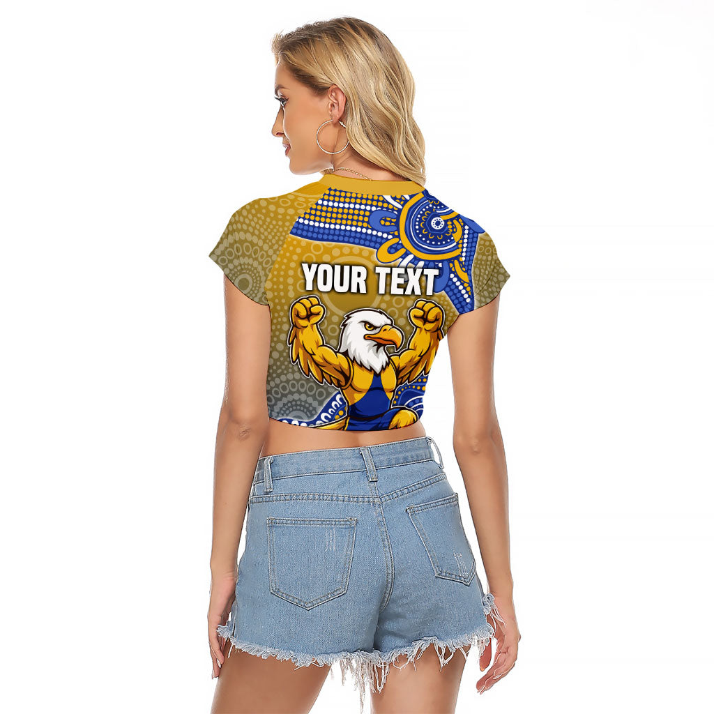 Personalized West Coast Eagles Football Mascot Raglan Cropped T Shirt Aboriginal Dot Art Style Vibrant Indigenous Pattern Design