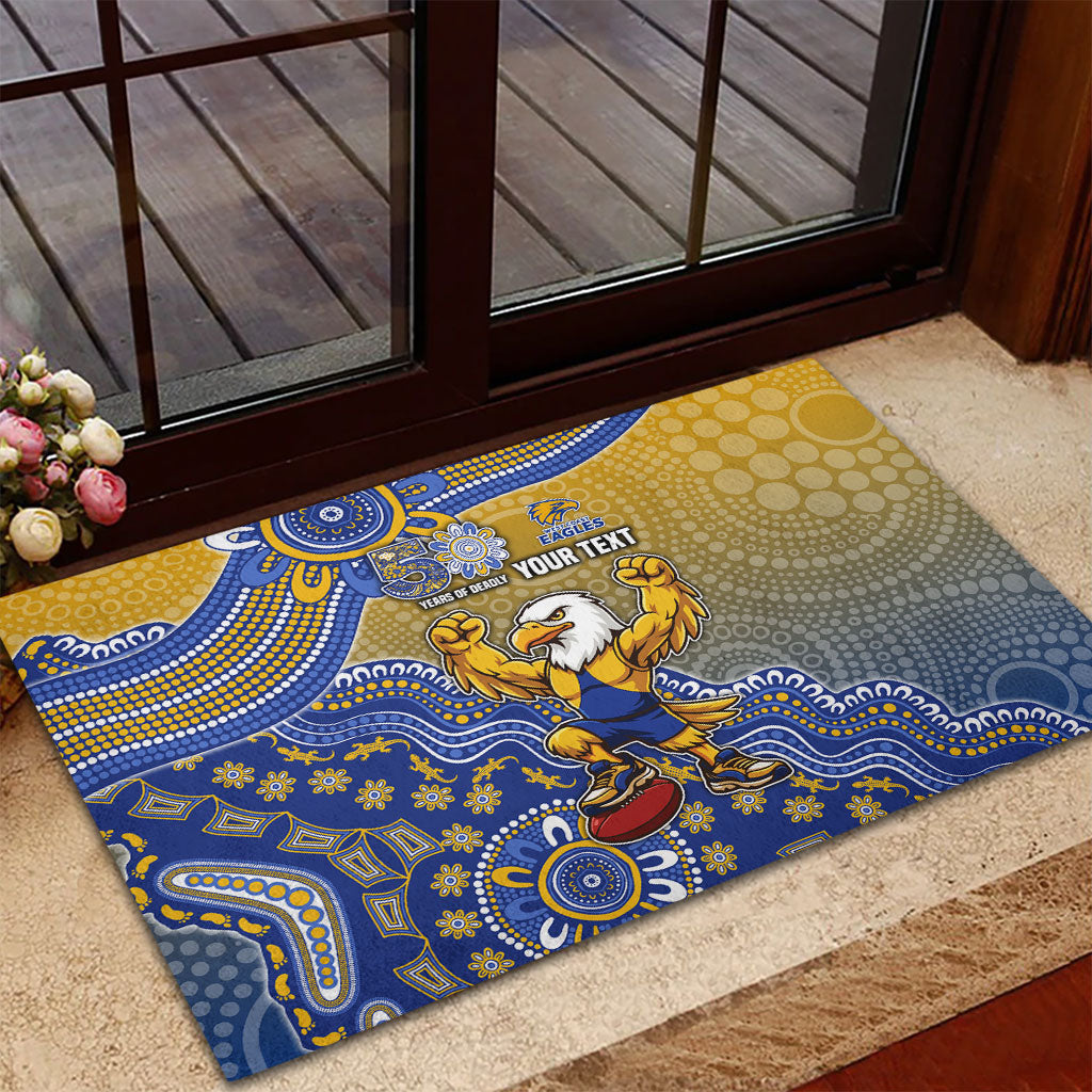Personalized West Coast Eagles Football Mascot Rubber Doormat Aboriginal Dot Art Style Vibrant Indigenous Pattern Design