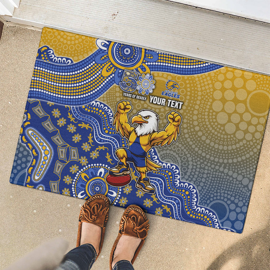 Personalized West Coast Eagles Football Mascot Rubber Doormat Aboriginal Dot Art Style Vibrant Indigenous Pattern Design