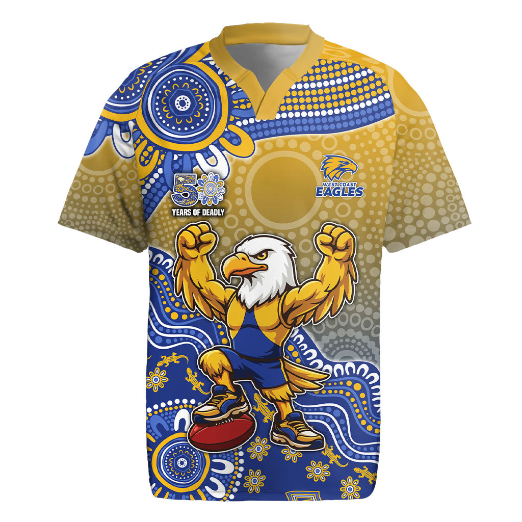 Personalized West Coast Eagles Football Mascot Rugby Jersey Aboriginal Dot Art Style Vibrant Indigenous Pattern Design