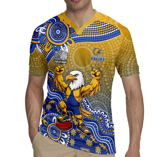 Personalized West Coast Eagles Football Mascot Rugby Jersey Aboriginal Dot Art Style Vibrant Indigenous Pattern Design