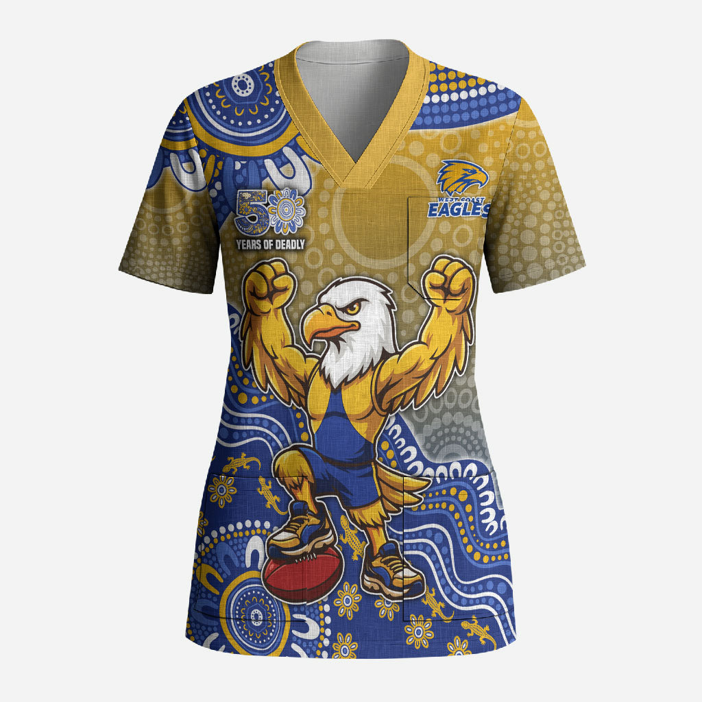 Personalized West Coast Eagles Football Mascot Scrub Top Aboriginal Dot Art Style Vibrant Indigenous Pattern Design