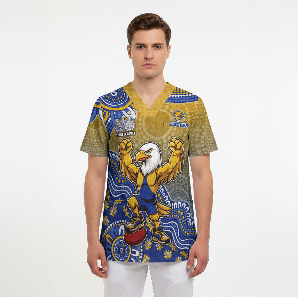 Personalized West Coast Eagles Football Mascot Scrub Top Aboriginal Dot Art Style Vibrant Indigenous Pattern Design