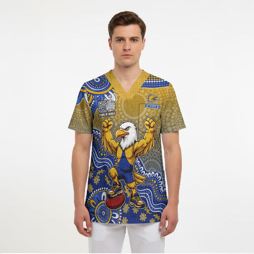 Personalized West Coast Eagles Football Mascot Scrub Top Aboriginal Dot Art Style Vibrant Indigenous Pattern Design