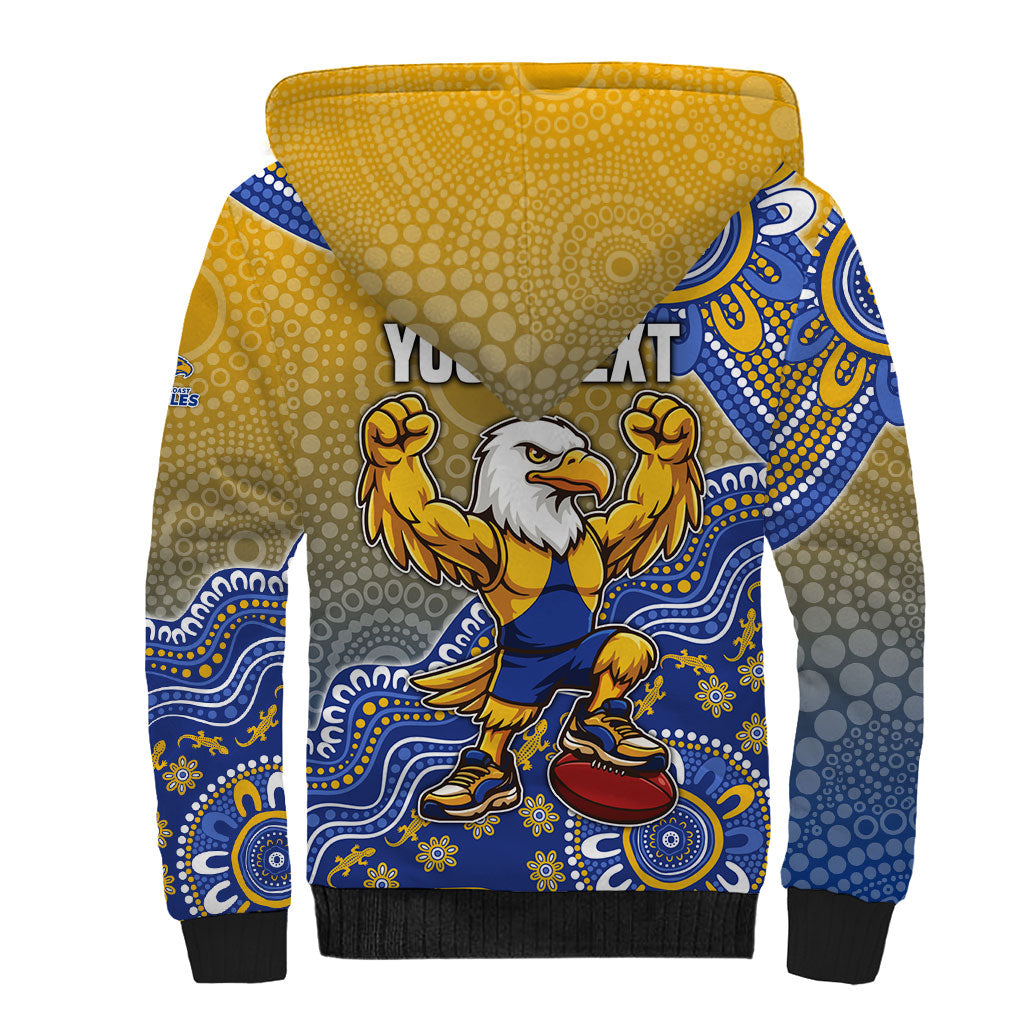 Personalized West Coast Eagles Football Mascot Sherpa Hoodie Aboriginal Dot Art Style Vibrant Indigenous Pattern Design