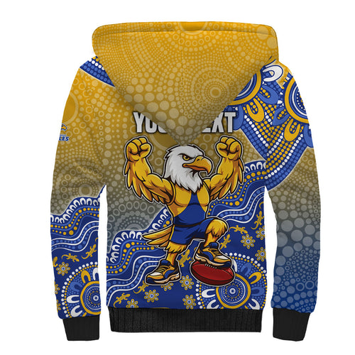 Personalized West Coast Eagles Football Mascot Sherpa Hoodie Aboriginal Dot Art Style Vibrant Indigenous Pattern Design