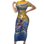 Personalized West Coast Eagles Football Mascot Short Sleeve Bodycon Dress Aboriginal Dot Art Style Vibrant Indigenous Pattern Design