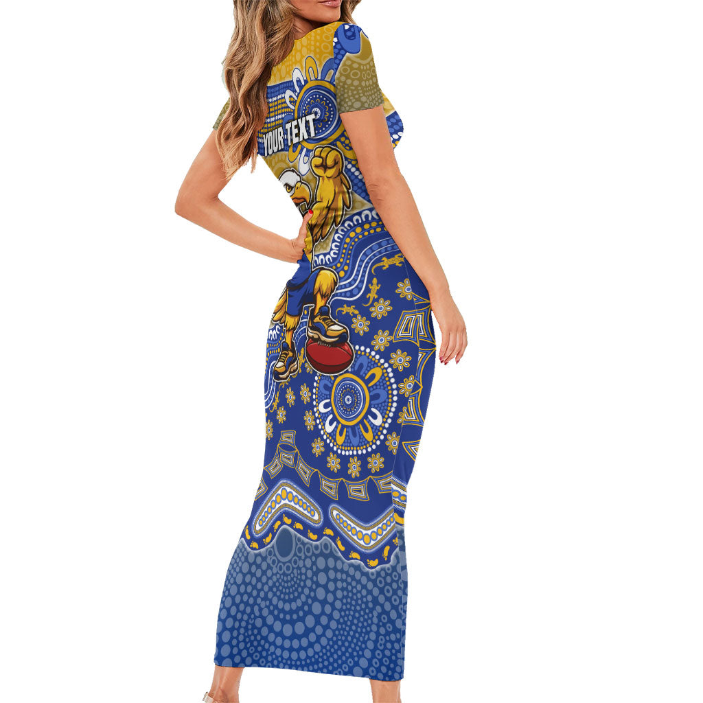 Personalized West Coast Eagles Football Mascot Short Sleeve Bodycon Dress Aboriginal Dot Art Style Vibrant Indigenous Pattern Design