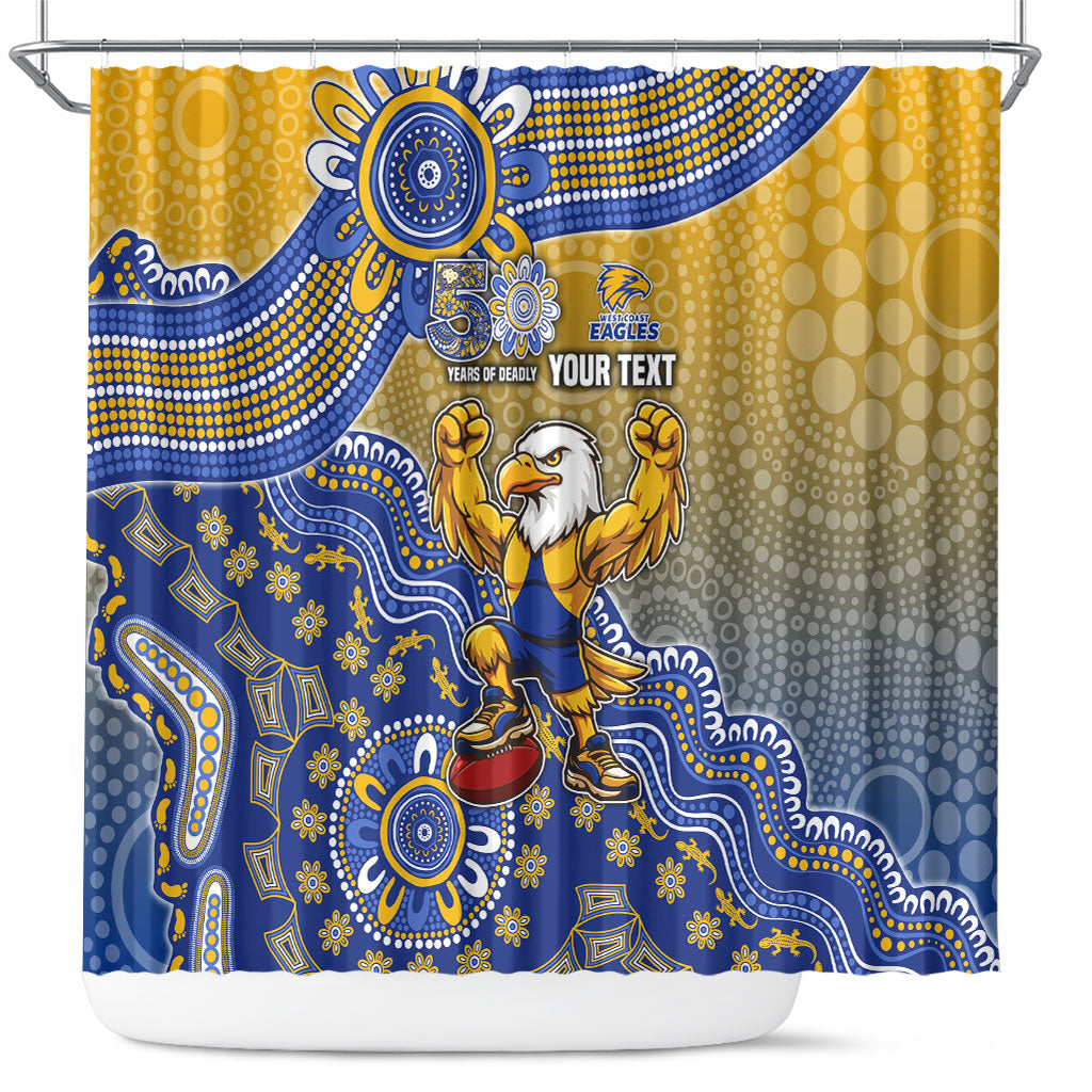 Personalized West Coast Eagles Football Mascot Shower Curtain Aboriginal Dot Art Style Vibrant Indigenous Pattern Design