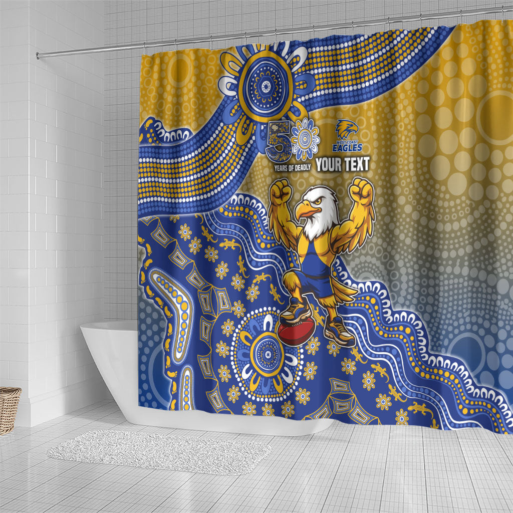 Personalized West Coast Eagles Football Mascot Shower Curtain Aboriginal Dot Art Style Vibrant Indigenous Pattern Design