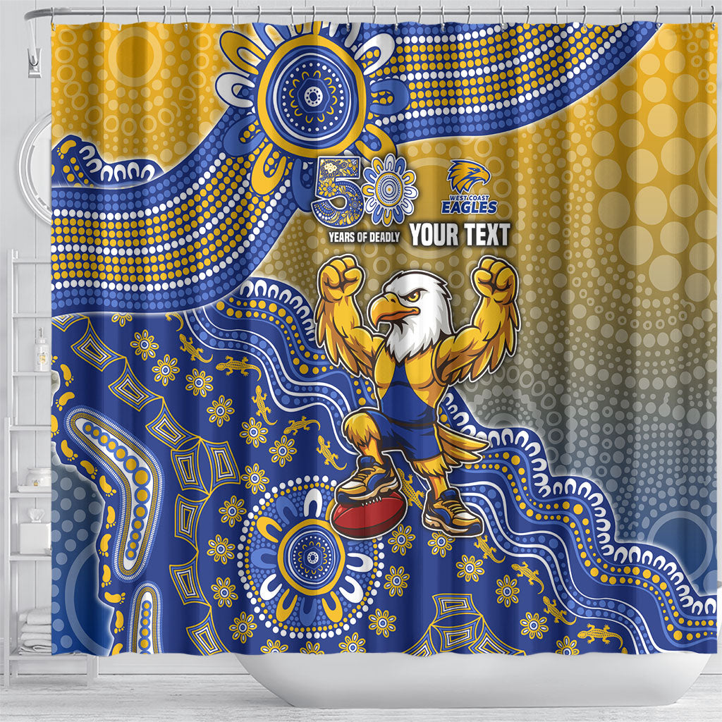 Personalized West Coast Eagles Football Mascot Shower Curtain Aboriginal Dot Art Style Vibrant Indigenous Pattern Design
