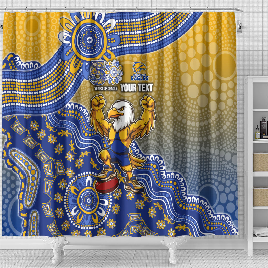 Personalized West Coast Eagles Football Mascot Shower Curtain Aboriginal Dot Art Style Vibrant Indigenous Pattern Design
