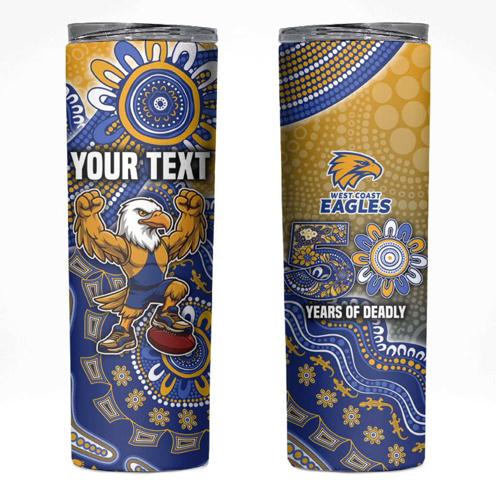 Personalized West Coast Eagles Football Mascot Skinny Tumbler Aboriginal Dot Art Style Vibrant Indigenous Pattern Design