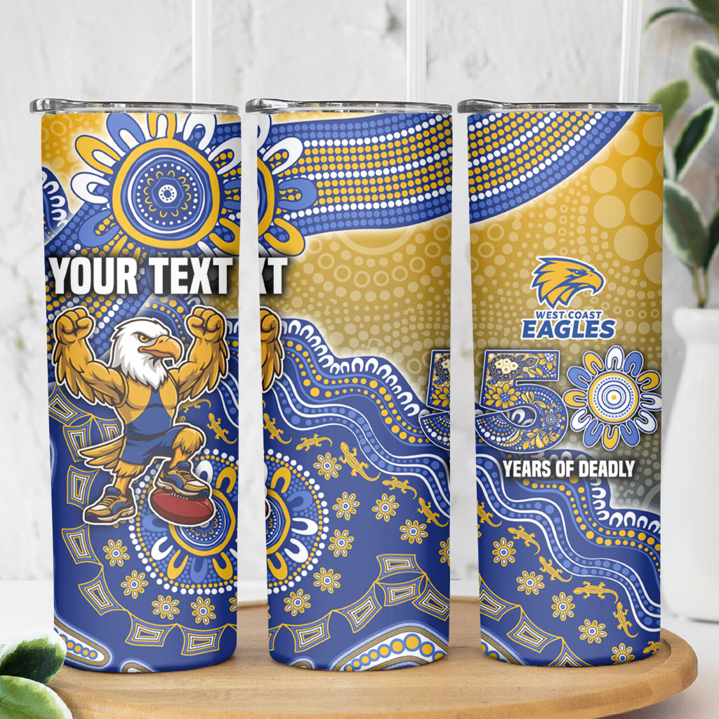 Personalized West Coast Eagles Football Mascot Skinny Tumbler Aboriginal Dot Art Style Vibrant Indigenous Pattern Design
