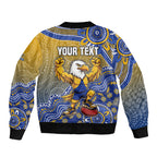 Personalized West Coast Eagles Football Mascot Sleeve Zip Bomber Jacket Aboriginal Dot Art Style Vibrant Indigenous Pattern Design