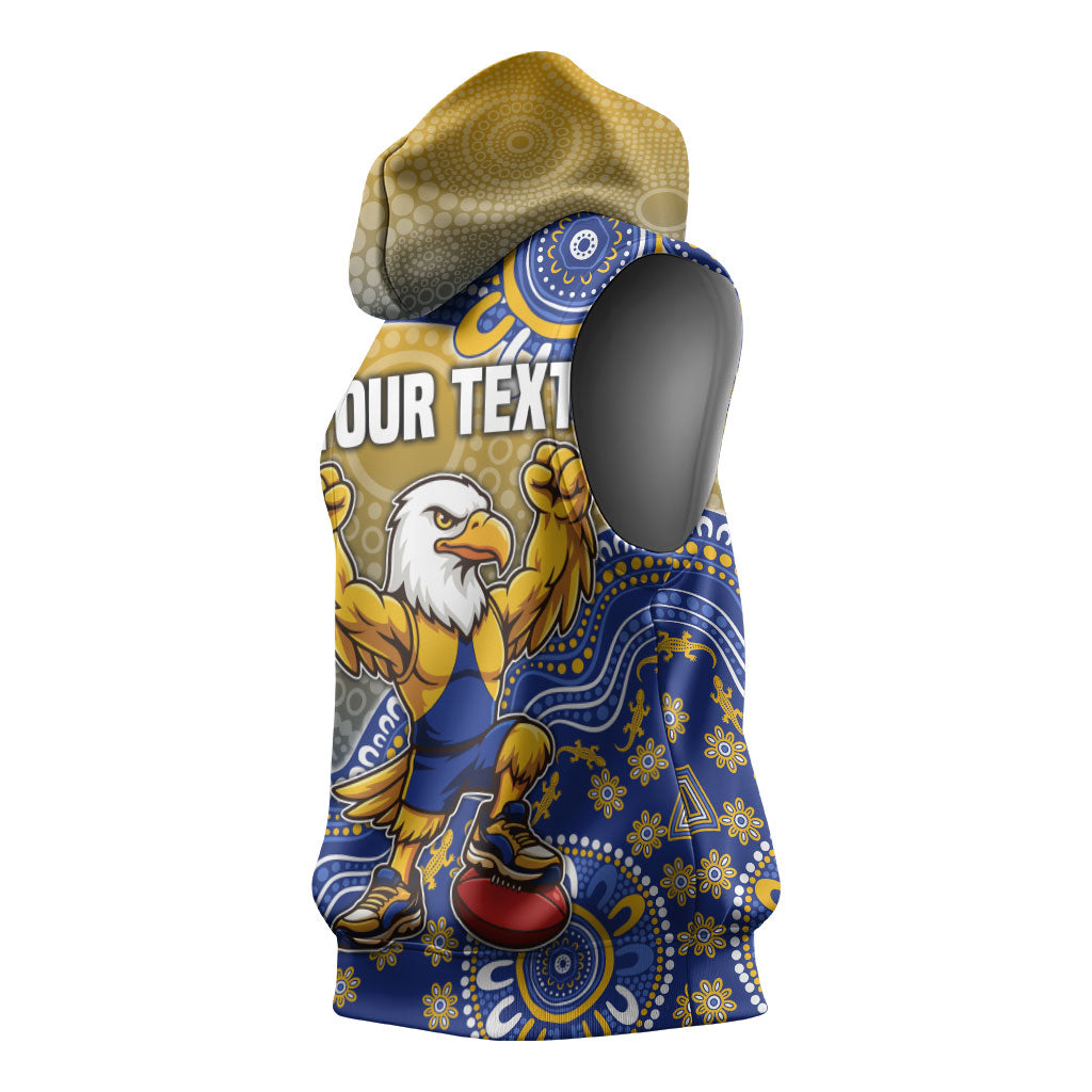 Personalized West Coast Eagles Football Mascot Sleeveless Hoodie Aboriginal Dot Art Style Vibrant Indigenous Pattern Design
