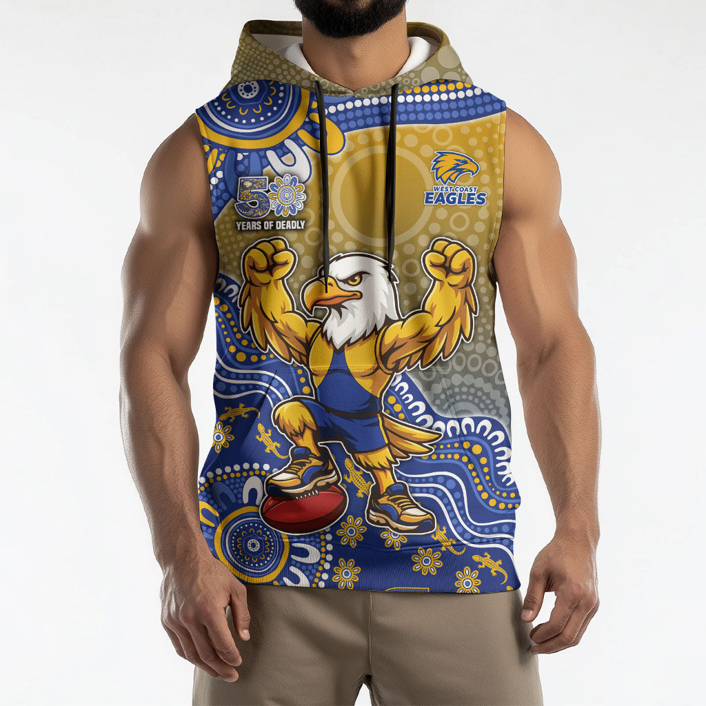 Personalized West Coast Eagles Football Mascot Sleeveless Hoodie Aboriginal Dot Art Style Vibrant Indigenous Pattern Design