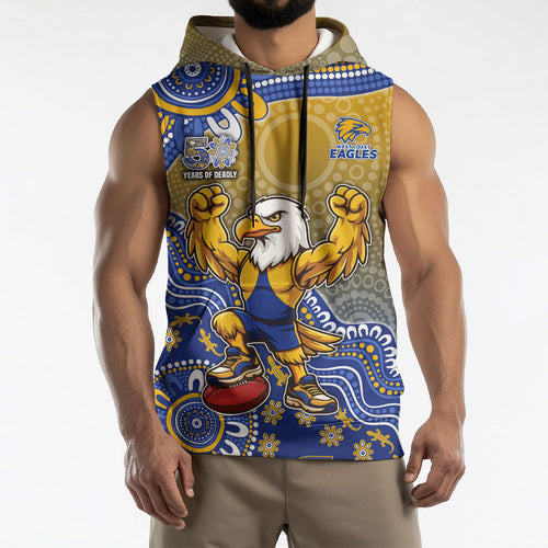 Personalized West Coast Eagles Football Mascot Sleeveless Hoodie Aboriginal Dot Art Style Vibrant Indigenous Pattern Design