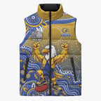 Personalized West Coast Eagles Football Mascot Sleeveless Puffer Jacket Aboriginal Dot Art Style Vibrant Indigenous Pattern Design