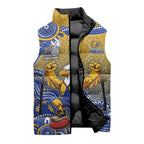 Personalized West Coast Eagles Football Mascot Sleeveless Puffer Jacket Aboriginal Dot Art Style Vibrant Indigenous Pattern Design