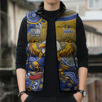 Personalized West Coast Eagles Football Mascot Sleeveless Puffer Jacket Aboriginal Dot Art Style Vibrant Indigenous Pattern Design