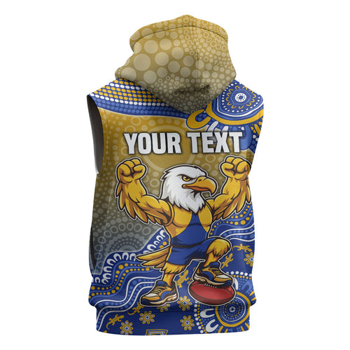 Personalized West Coast Eagles Football Mascot Sleeveless Zip Hoodie Aboriginal Dot Art Style Vibrant Indigenous Pattern Design