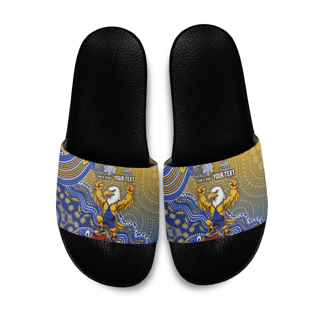 Personalized West Coast Eagles Football Mascot Slide Sandals Aboriginal Dot Art Style Vibrant Indigenous Pattern Design