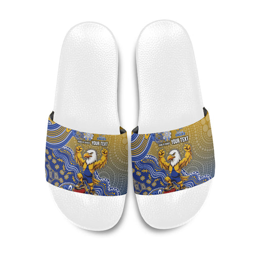 Personalized West Coast Eagles Football Mascot Slide Sandals Aboriginal Dot Art Style Vibrant Indigenous Pattern Design