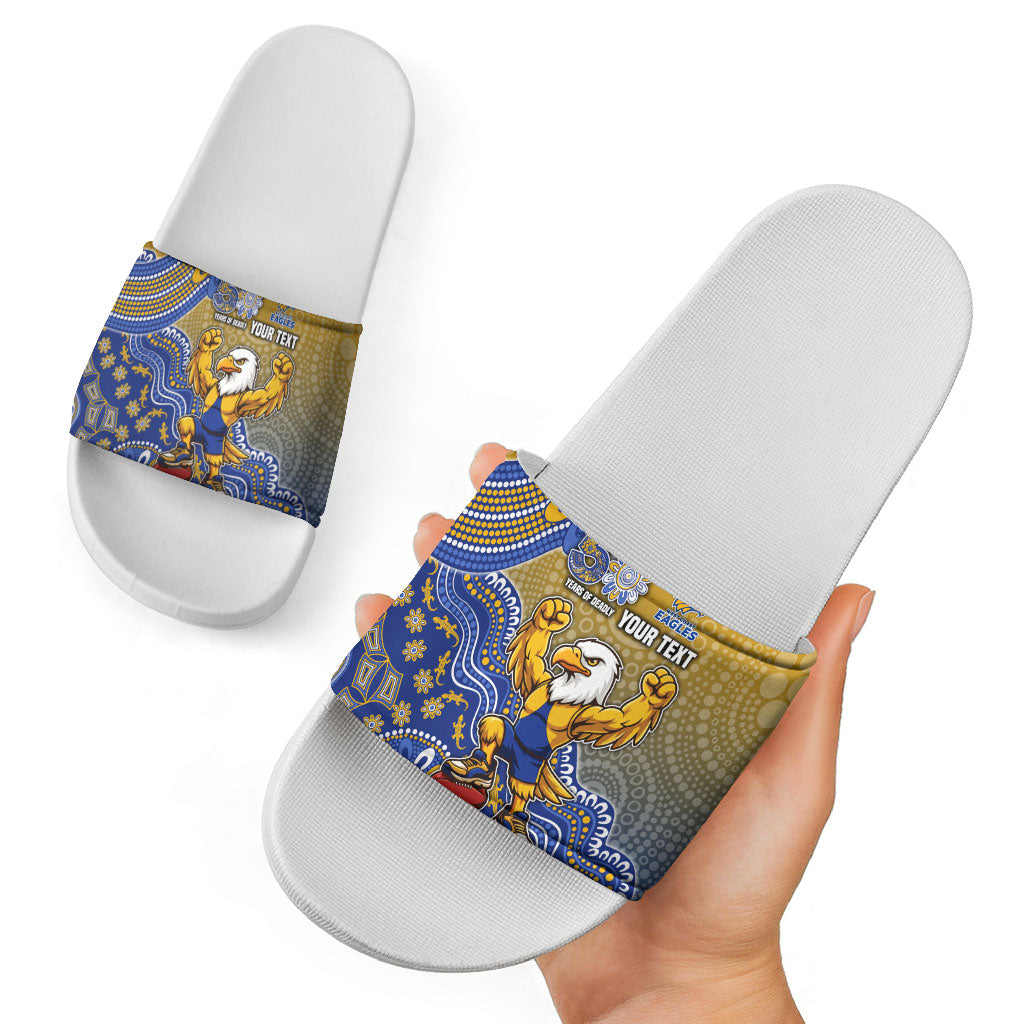 Personalized West Coast Eagles Football Mascot Slide Sandals Aboriginal Dot Art Style Vibrant Indigenous Pattern Design