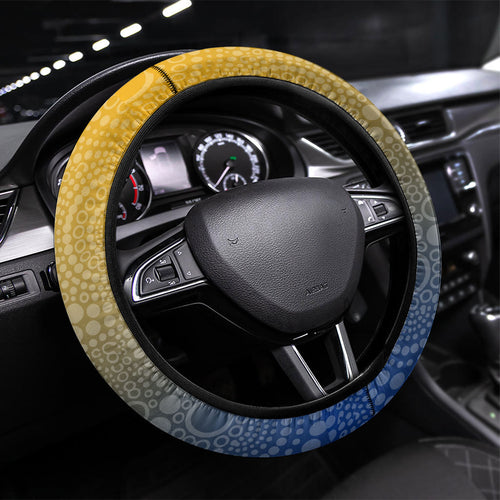 West Coast Eagles Football Mascot Steering Wheel Cover Aboriginal Dot Art Style Vibrant Indigenous Pattern Design