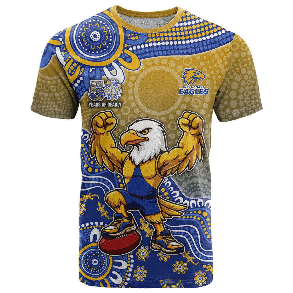 Personalized West Coast Eagles Football Mascot T Shirt Aboriginal Dot Art Style Vibrant Indigenous Pattern Design