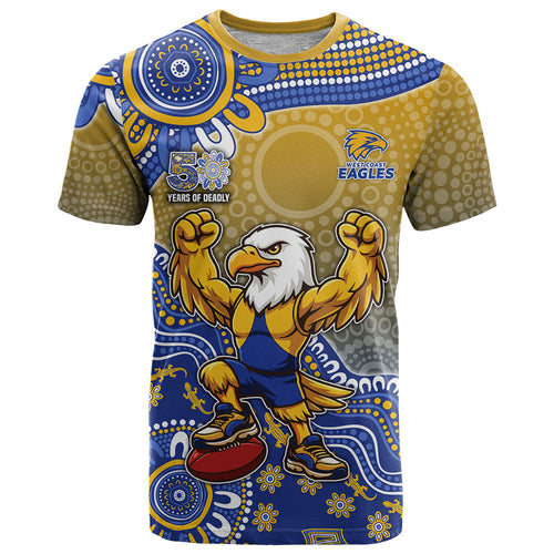 Personalized West Coast Eagles Football Mascot T Shirt Aboriginal Dot Art Style Vibrant Indigenous Pattern Design