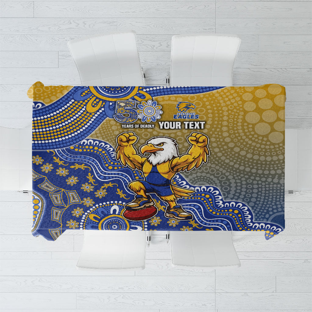 Personalized West Coast Eagles Football Mascot Tablecloth Aboriginal Dot Art Style Vibrant Indigenous Pattern Design