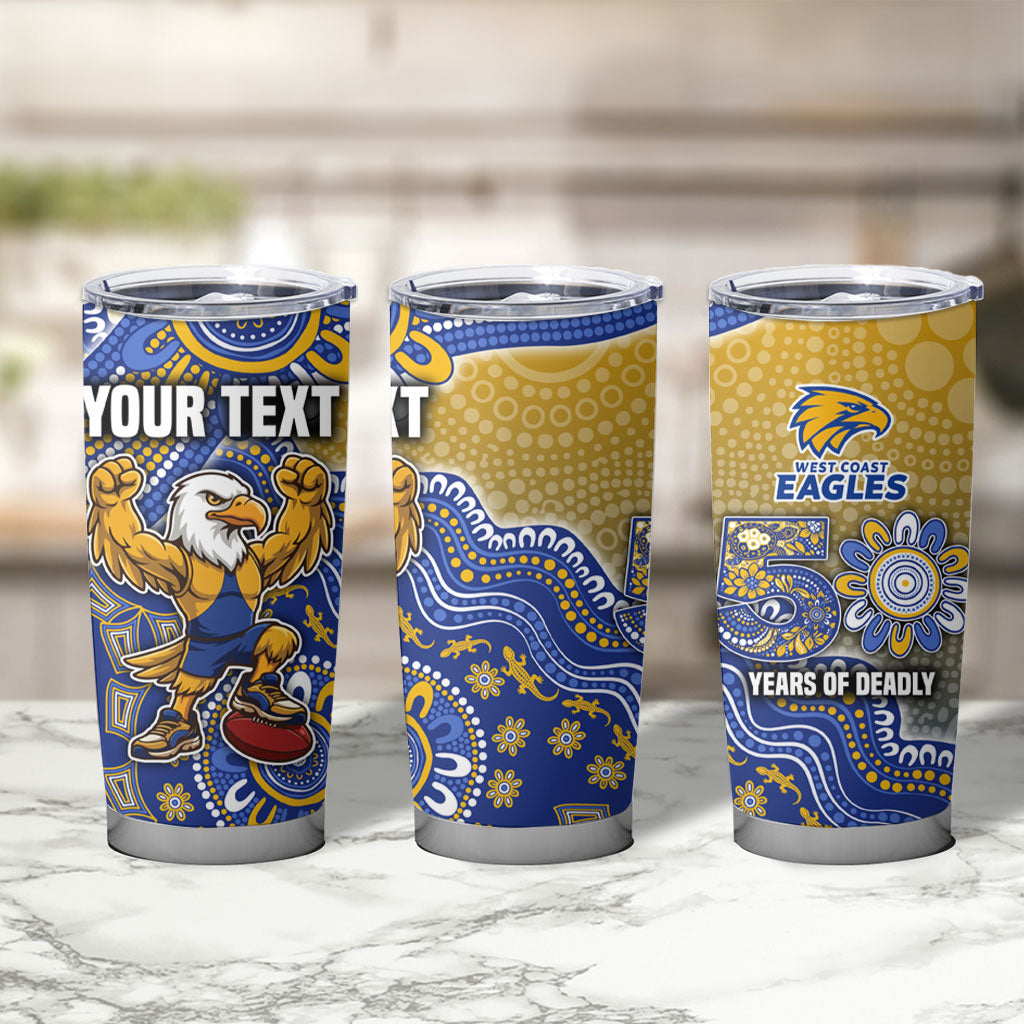 Personalized West Coast Eagles Football Mascot Tumbler Cup Aboriginal Dot Art Style Vibrant Indigenous Pattern Design