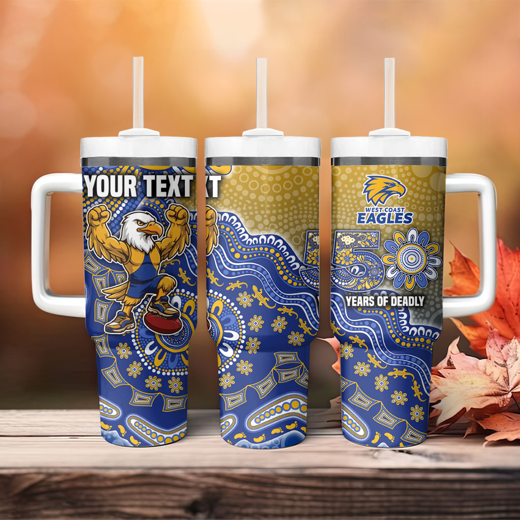 Personalized West Coast Eagles Football Mascot Tumbler With Handle Aboriginal Dot Art Style Vibrant Indigenous Pattern Design