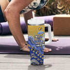 Personalized West Coast Eagles Football Mascot Tumbler With Handle Aboriginal Dot Art Style Vibrant Indigenous Pattern Design