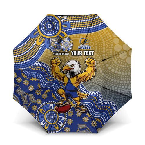 Personalized West Coast Eagles Football Mascot Umbrella Aboriginal Dot Art Style Vibrant Indigenous Pattern Design