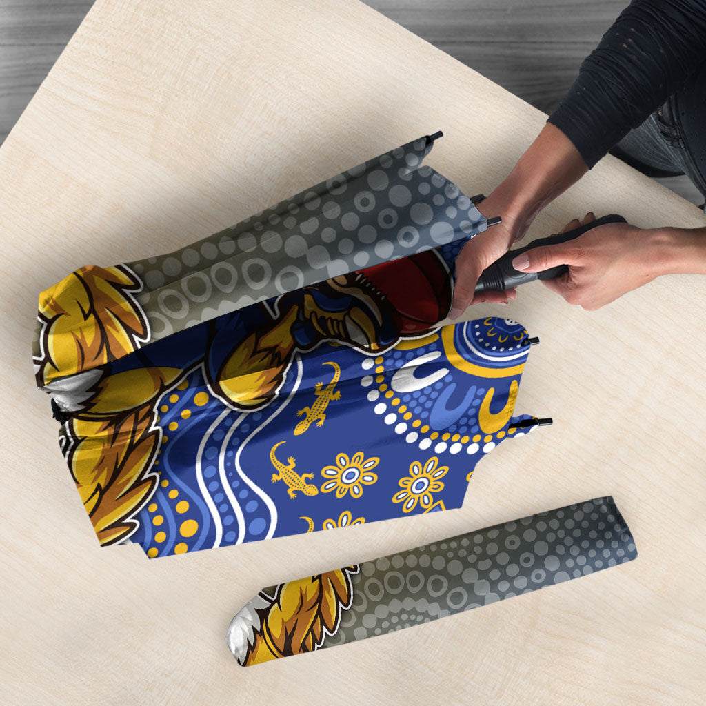 Personalized West Coast Eagles Football Mascot Umbrella Aboriginal Dot Art Style Vibrant Indigenous Pattern Design