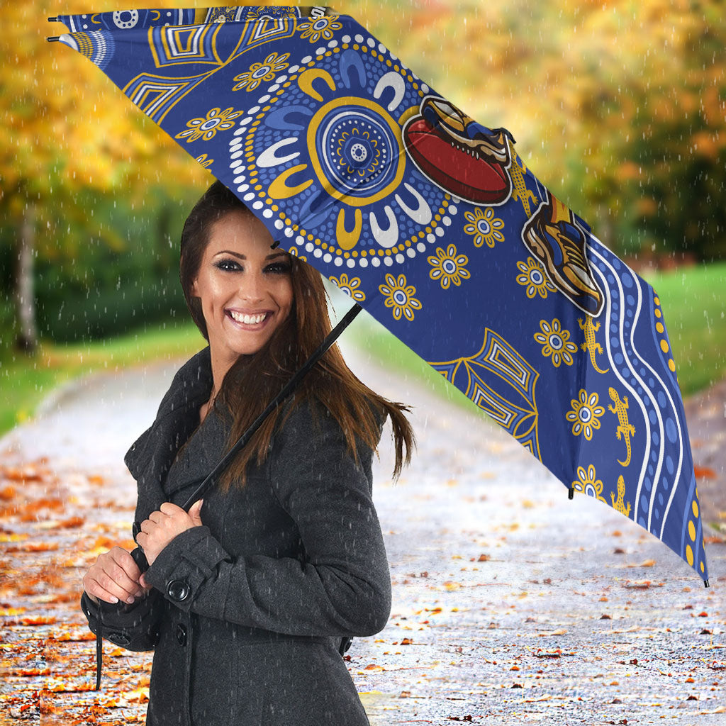 Personalized West Coast Eagles Football Mascot Umbrella Aboriginal Dot Art Style Vibrant Indigenous Pattern Design
