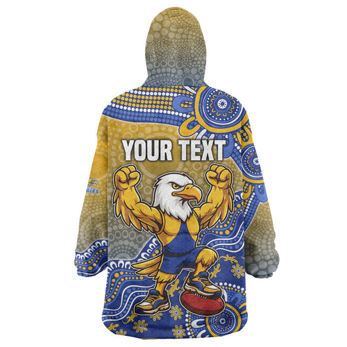 Personalized West Coast Eagles Football Mascot Wearable Blanket Hoodie Aboriginal Dot Art Style Vibrant Indigenous Pattern Design