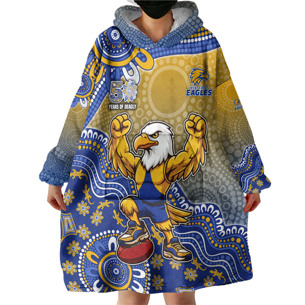 Personalized West Coast Eagles Football Mascot Wearable Blanket Hoodie Aboriginal Dot Art Style Vibrant Indigenous Pattern Design