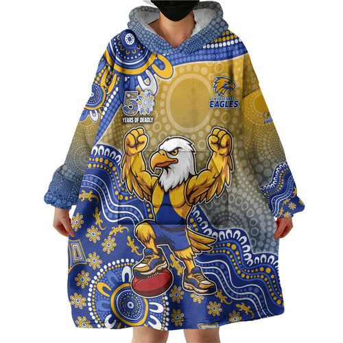Personalized West Coast Eagles Football Mascot Wearable Blanket Hoodie Aboriginal Dot Art Style Vibrant Indigenous Pattern Design