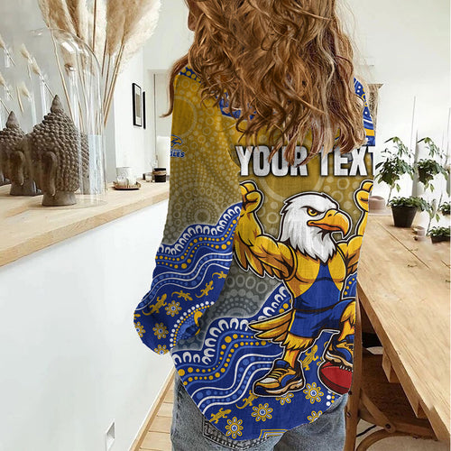 Personalized West Coast Eagles Football Mascot Women Casual Shirt Aboriginal Dot Art Style Vibrant Indigenous Pattern Design
