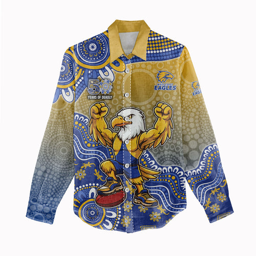 Personalized West Coast Eagles Football Mascot Women Casual Shirt Aboriginal Dot Art Style Vibrant Indigenous Pattern Design