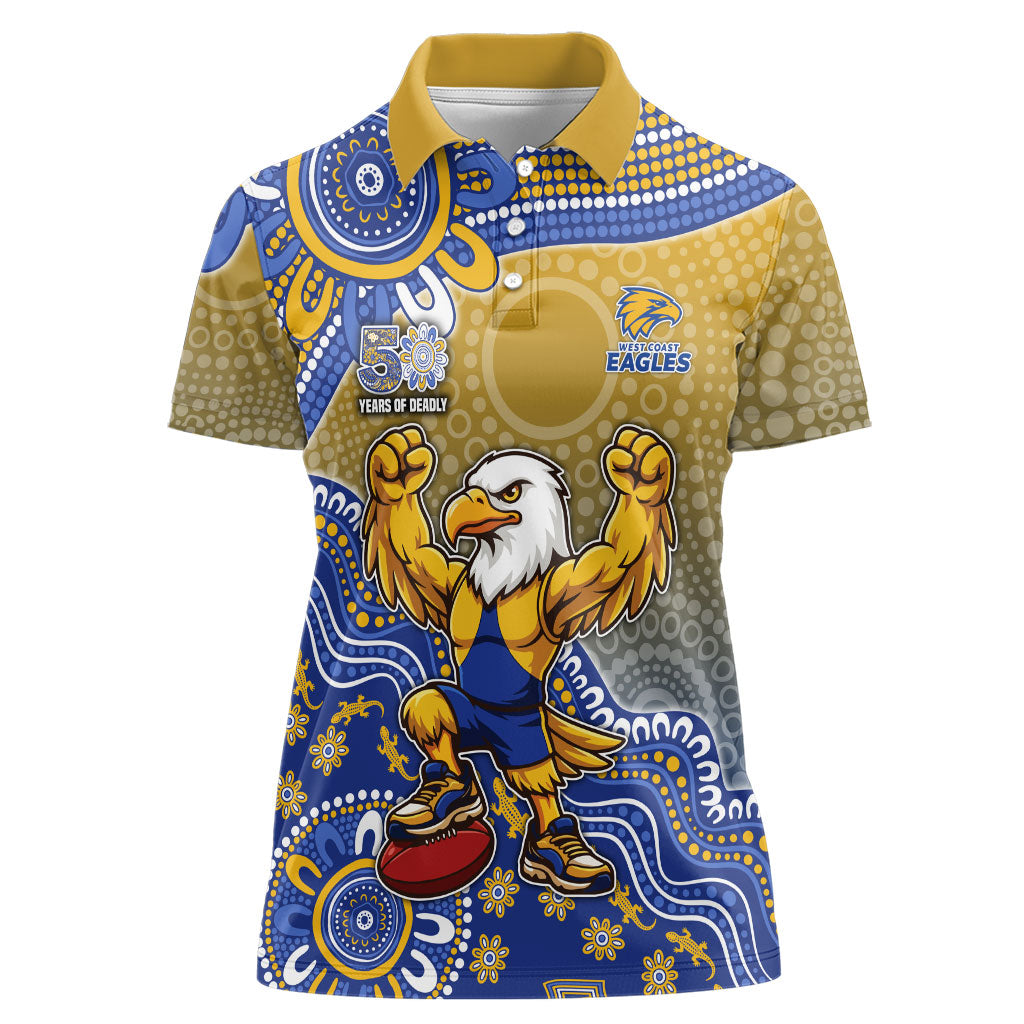 Personalized West Coast Eagles Football Mascot Women Polo Shirt Aboriginal Dot Art Style Vibrant Indigenous Pattern Design