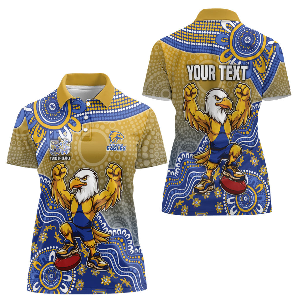 Personalized West Coast Eagles Football Mascot Women Polo Shirt Aboriginal Dot Art Style Vibrant Indigenous Pattern Design
