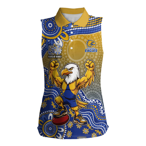 Personalized West Coast Eagles Football Mascot Women Sleeveless Polo Shirt Aboriginal Dot Art Style Vibrant Indigenous Pattern Design